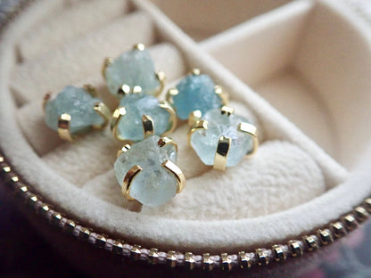 Raw Aquamarine Stud Earrings • Natural Gemstone Earrings, 14k Gold Studs, March Birthstone, Raw Crystal Jewelry, Minimalist Gift for Her
