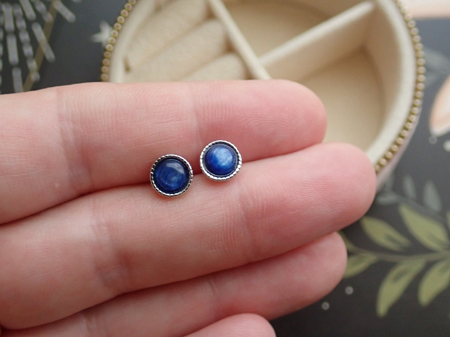 Tiny Blue Kyanite Sterling Silver Stud Earrings, Dainty Gemstone Posts, Hypo Allergenic Jewelry for Her