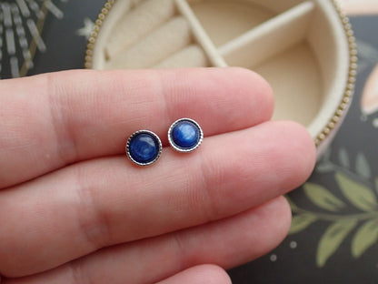 Tiny Blue Kyanite Sterling Silver Stud Earrings, Dainty Gemstone Posts, Hypo Allergenic Jewelry for Her
