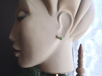 Peridot Stud Earrings Silver, Natural Gemstone Earrings, Green Crystal Birthstone Earrings