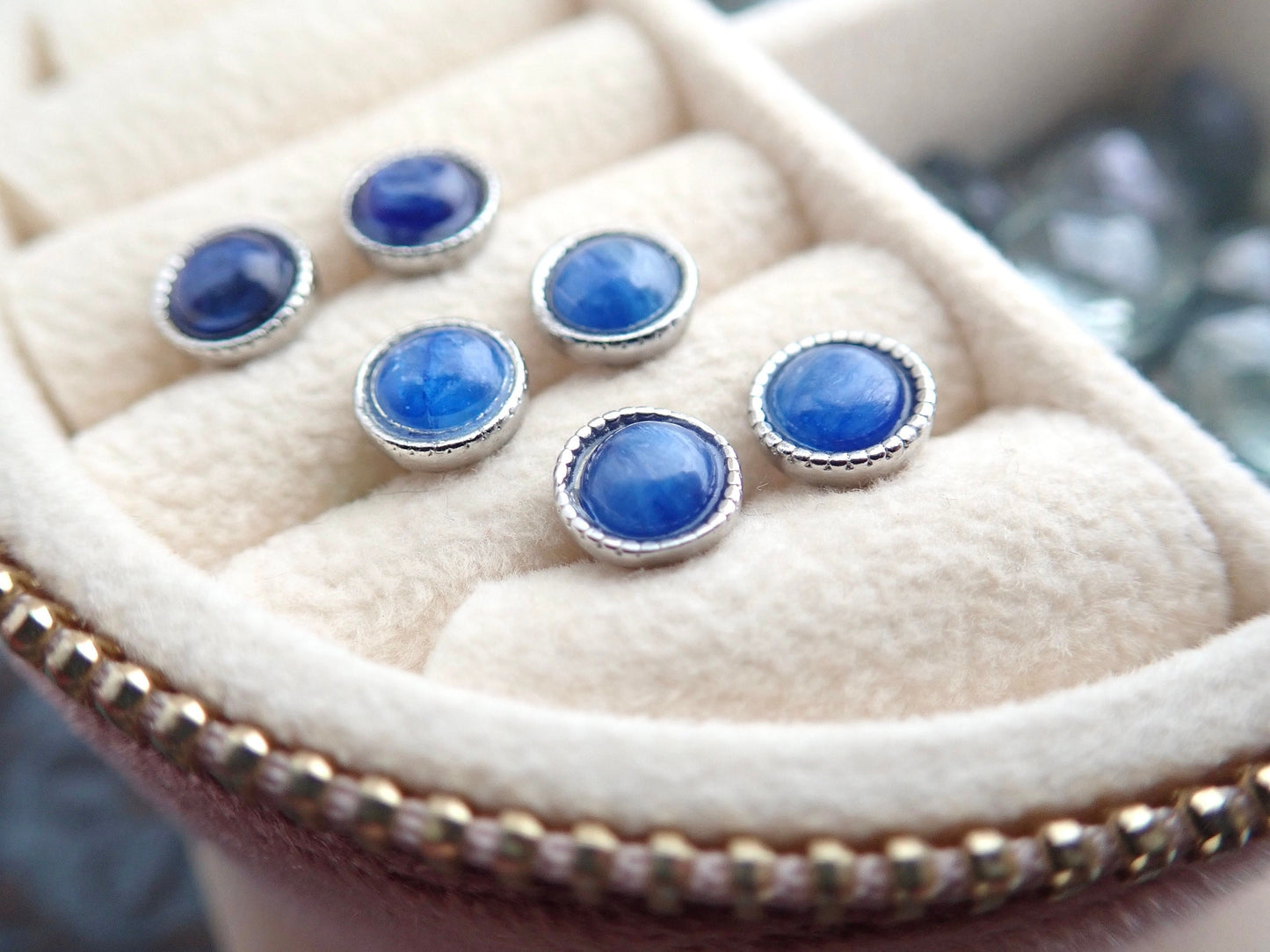 Tiny Blue Kyanite Sterling Silver Stud Earrings, Dainty Gemstone Posts, Hypo Allergenic Jewelry for Her