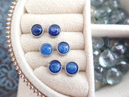 Tiny Blue Kyanite Sterling Silver Stud Earrings, Dainty Gemstone Posts, Hypo Allergenic Jewelry for Her