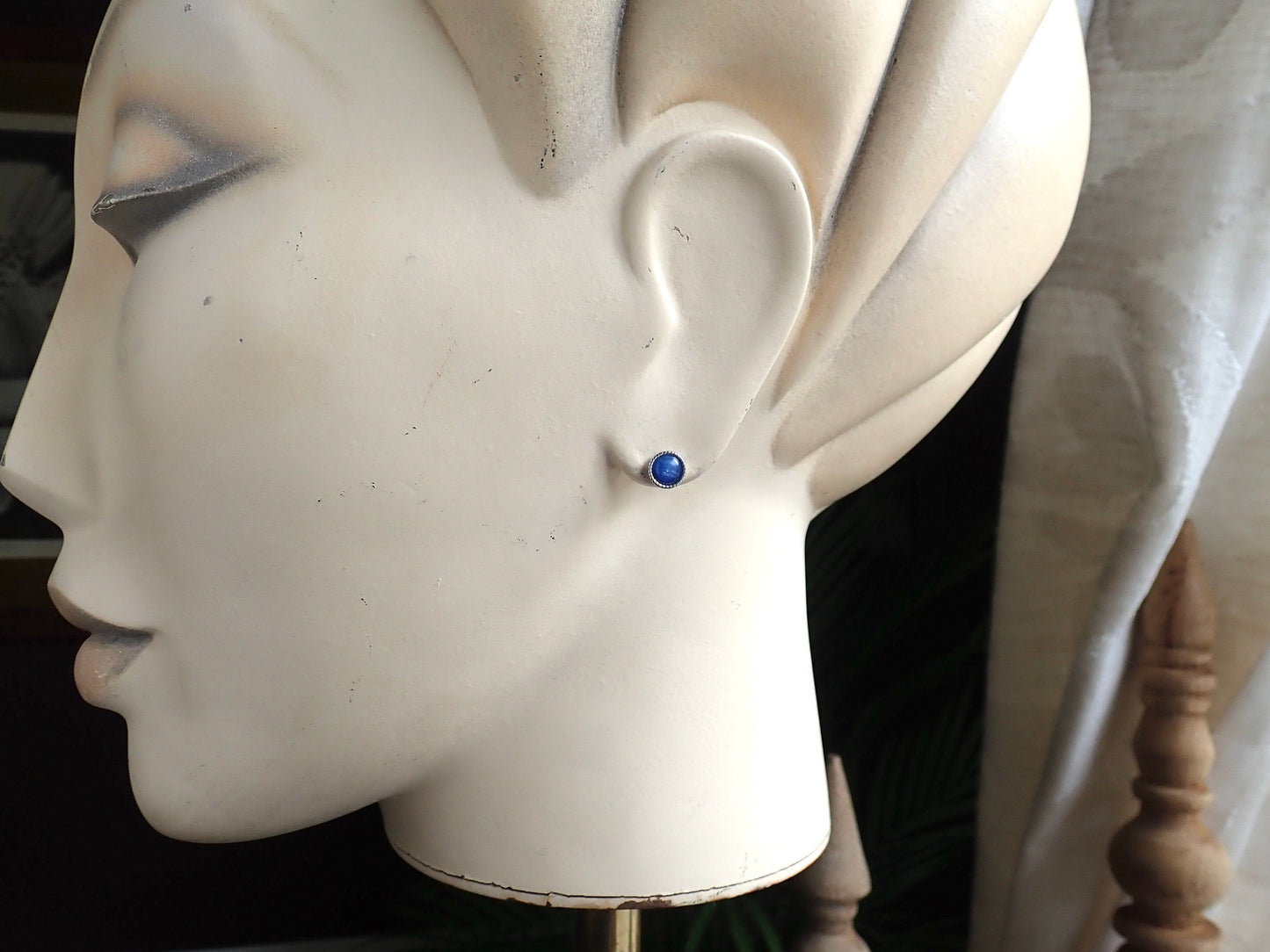 Tiny Blue Kyanite Sterling Silver Stud Earrings, Dainty Gemstone Posts, Hypo Allergenic Jewelry for Her