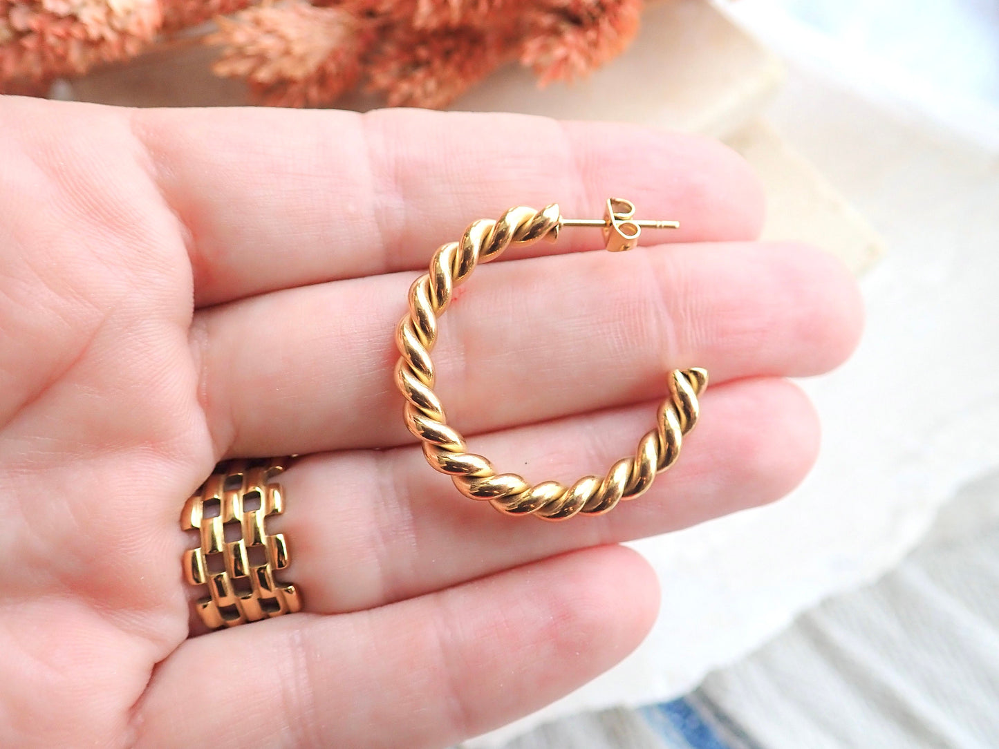 18k Gold Twisted Hoop Earrings – Tarnish Proof & Waterproof Jewelry | Gold Fill over Stainless Steel