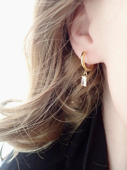 Small Gold Hoop Earrings with Crystal Charm, Gemstone Huggie Hoops, WATERPROOF No Tarnish Earrings, Gift for Her