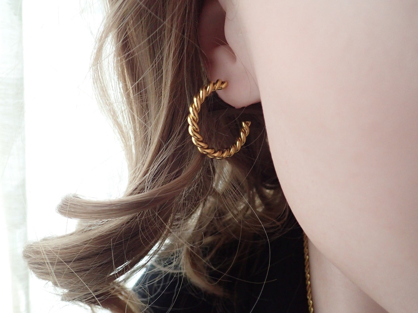 18k Gold Twisted Hoop Earrings – Tarnish Proof & Waterproof Jewelry | Gold Fill over Stainless Steel