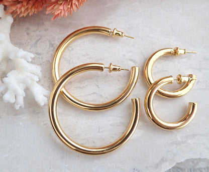 Gold Hoop Earrings Medium Large, WATERPROOF Hoops Earrings, Tube Hoop Earrings, Gold Hoop Earrings Thick, Anti Tarnish PVD, Gift for Her