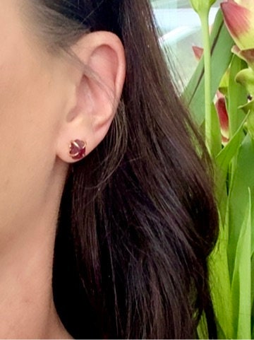 Raw Garnet Stud Earrings Gold Filled,  Garnet Jewelry, Natural Garnet Posts, January Birthstone Gift, Raw Crystal Earrings, Gemstone Prong