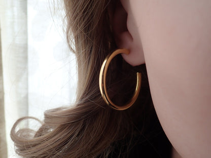 Gold Hoop Earrings Medium Large, WATERPROOF Hoops Earrings, Tube Hoop Earrings, Gold Hoop Earrings Thick, Anti Tarnish PVD, Gift for Her