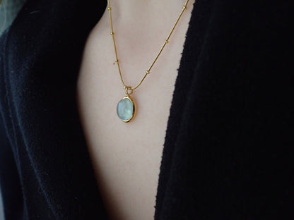 Waterproof Gemstone Necklace, Aquamarine Crystal Pendant Necklace, Aquamarine Jewelry, Birthstone Jewelry Gift for Her, Bridal Jewelry