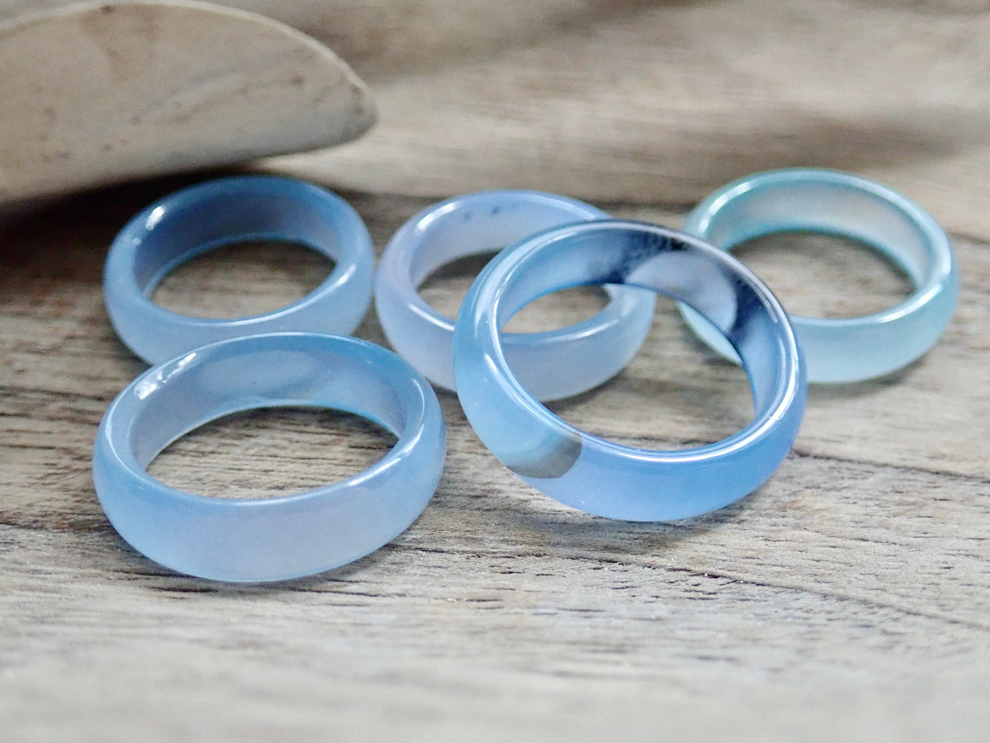 Light Blue Solid Stone Band Ring, Blue Agate Gemstone Ring, Medium Band Stacking Ring, Carved Stone Thumb Ring