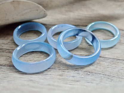 Light Blue Solid Stone Band Ring, Blue Agate Gemstone Ring, Medium Band Stacking Ring, Carved Stone Thumb Ring