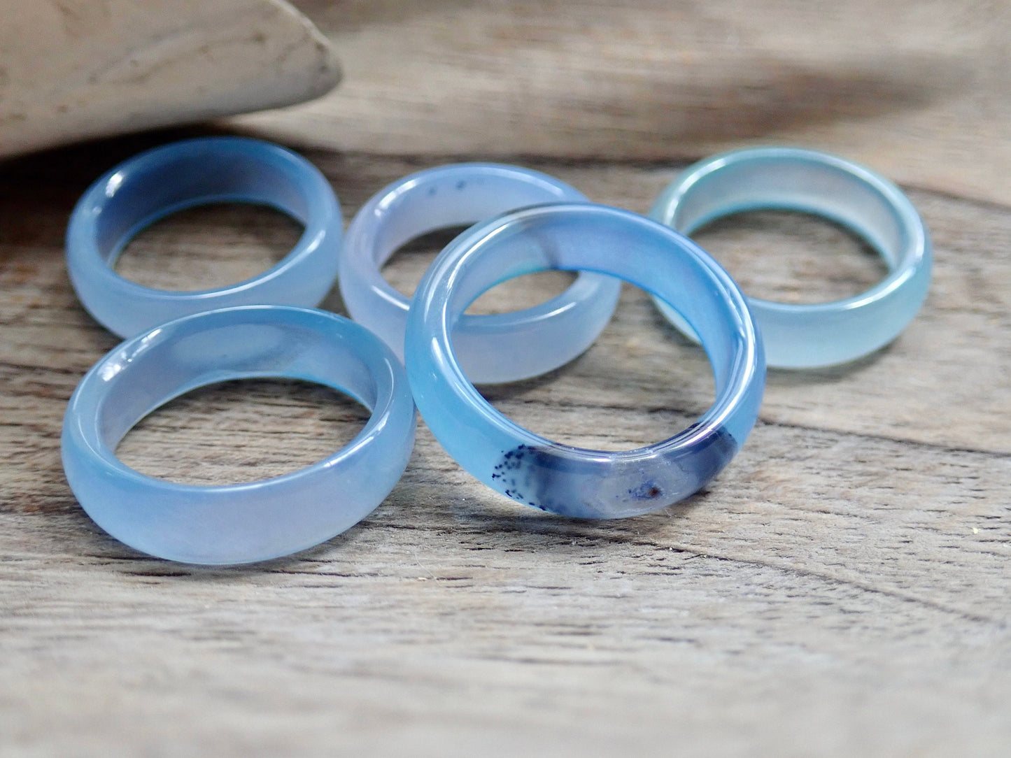 Light Blue Solid Stone Band Ring, Blue Agate Gemstone Ring, Medium Band Stacking Ring, Carved Stone Thumb Ring