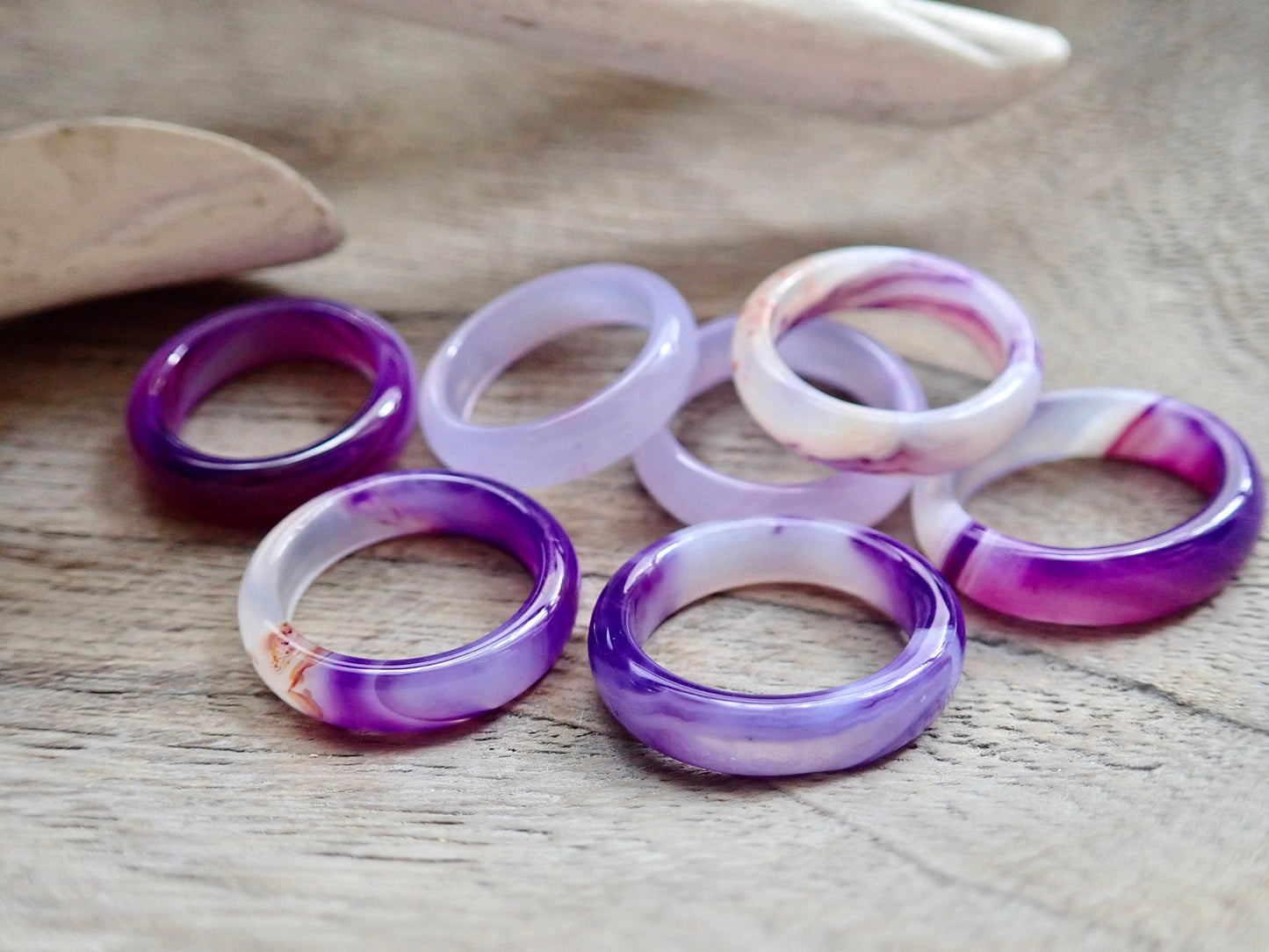 Purple Lavender Solid Stone Ring Band,  Carved Agate Thumb Ring, Medium Thick  Gemstone Ring, Stacking Crystal Ring