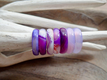 Purple Lavender Solid Stone Ring Band,  Carved Agate Thumb Ring, Medium Thick  Gemstone Ring, Stacking Crystal Ring