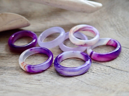 Purple Lavender Solid Stone Ring Band,  Carved Agate Thumb Ring, Medium Thick  Gemstone Ring, Stacking Crystal Ring