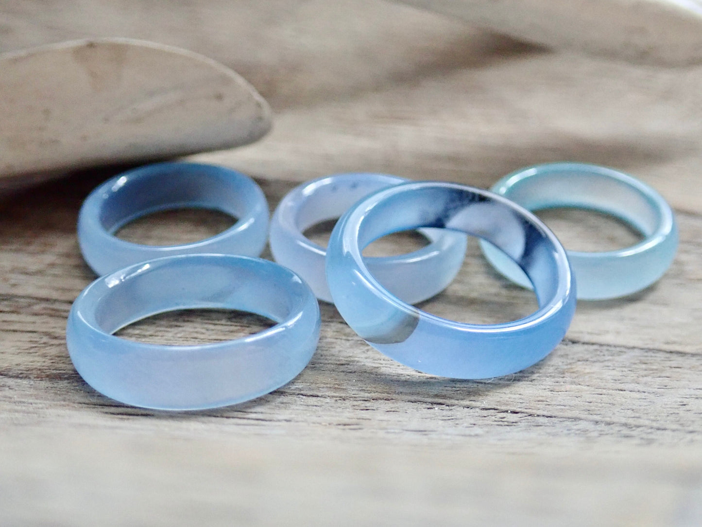 Light Blue Solid Stone Band Ring, Blue Agate Gemstone Ring, Medium Band Stacking Ring, Carved Stone Thumb Ring