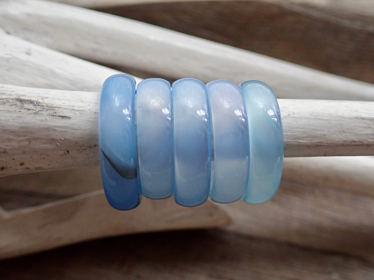 Light Blue Solid Stone Band Ring, Blue Agate Gemstone Ring, Medium Band Stacking Ring, Carved Stone Thumb Ring