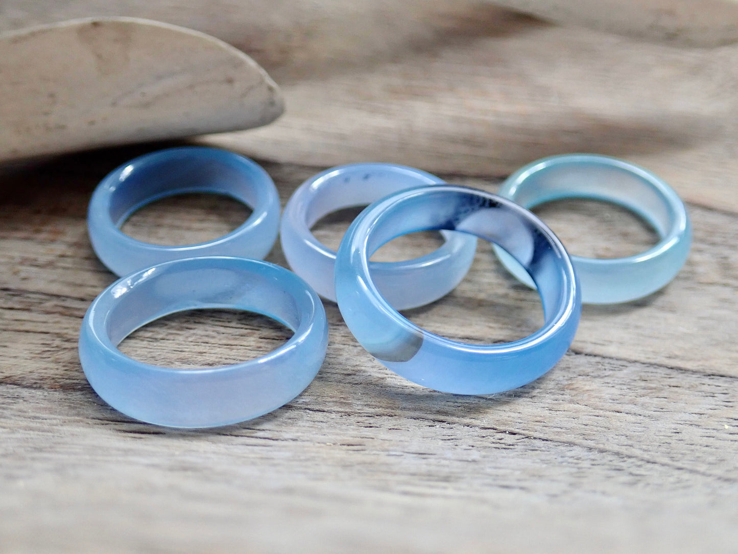 Light Blue Solid Stone Band Ring, Blue Agate Gemstone Ring, Medium Band Stacking Ring, Carved Stone Thumb Ring