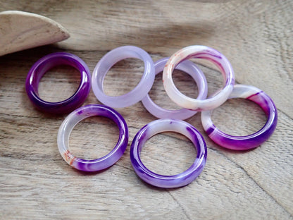 Purple Lavender Solid Stone Ring Band,  Carved Agate Thumb Ring, Medium Thick  Gemstone Ring, Stacking Crystal Ring