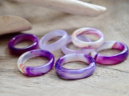 Purple Lavender Solid Stone Ring Band,  Carved Agate Thumb Ring, Medium Thick  Gemstone Ring, Stacking Crystal Ring