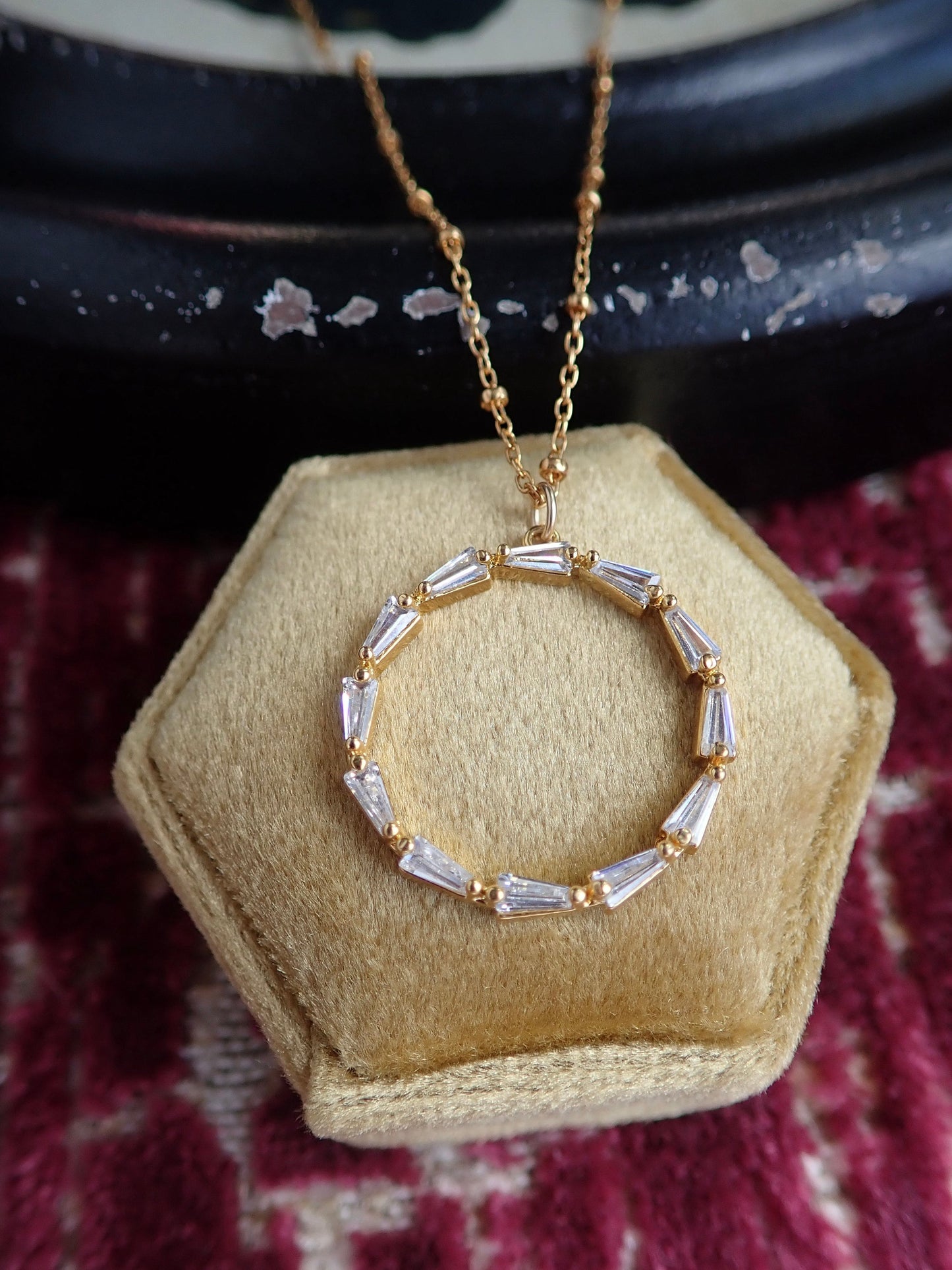 Gold Fill Eternity Necklace with  Baguette Crystals,  Halo Circle Pendant, Dainty Minimalist Jewelry, Gift for Her Everyday Elegant Gift