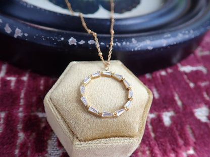 Gold Fill Eternity Necklace with  Baguette Crystals,  Halo Circle Pendant, Dainty Minimalist Jewelry, Gift for Her Everyday Elegant Gift