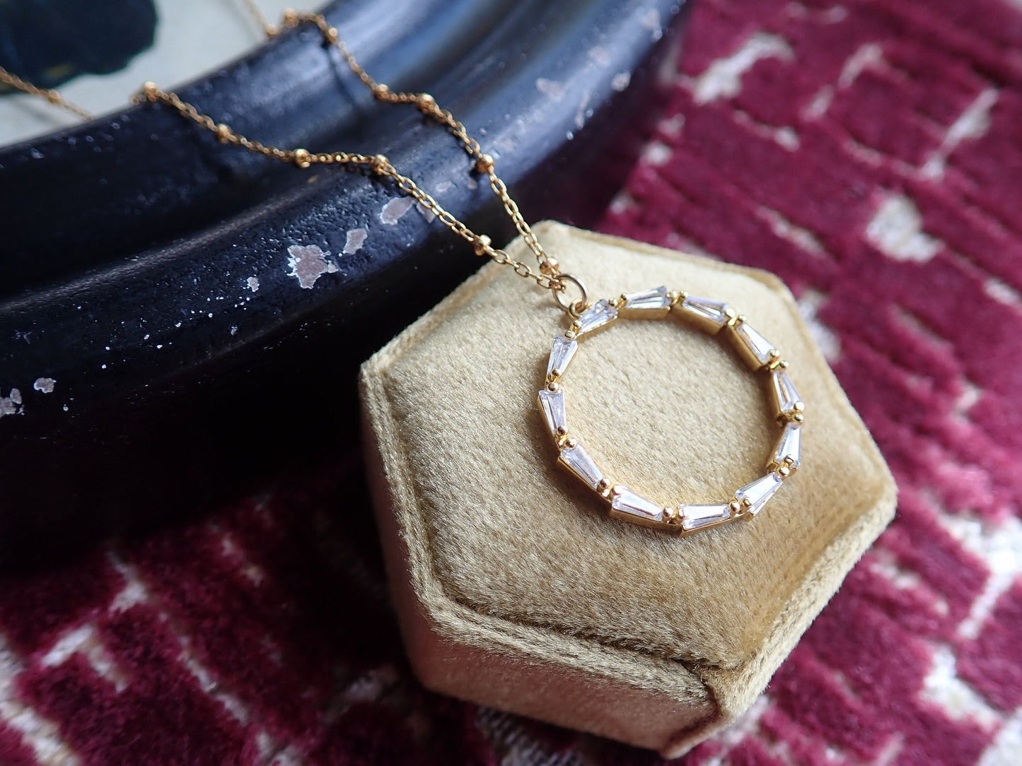 Gold Fill Eternity Necklace with  Baguette Crystals,  Halo Circle Pendant, Dainty Minimalist Jewelry, Gift for Her Everyday Elegant Gift