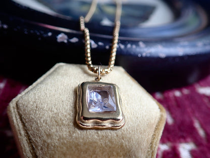 Gemstone Pendant Necklace WATERPROOF Jewelry, Minimalist Gemstone Statement Necklace, Layering Crystal Necklace, Rectangle Stone Pendant