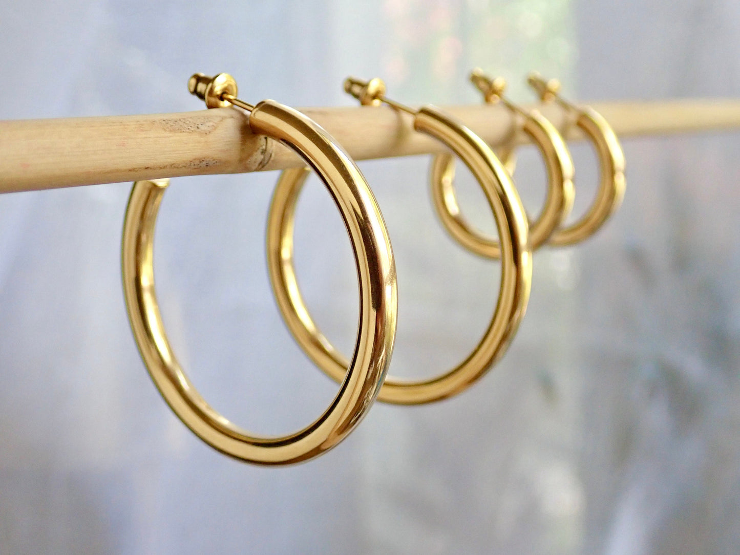 Gold Hoop Earrings Medium Large, WATERPROOF Hoops Earrings, Tube Hoop Earrings, Gold Hoop Earrings Thick, Anti Tarnish PVD, Gift for Her