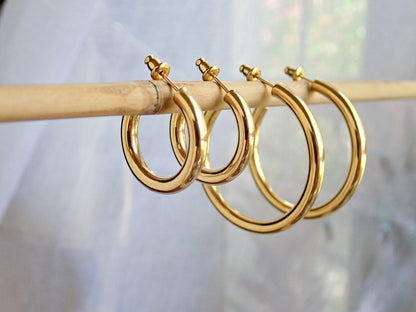 Gold Hoop Earrings Medium Large, WATERPROOF Hoops Earrings, Tube Hoop Earrings, Gold Hoop Earrings Thick, Anti Tarnish PVD, Gift for Her