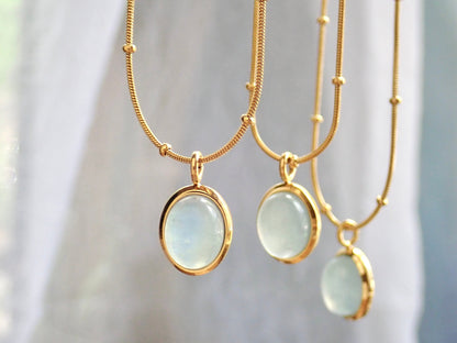 Waterproof Gemstone Necklace, Aquamarine Crystal Pendant Necklace, Aquamarine Jewelry, Birthstone Jewelry Gift for Her, Bridal Jewelry