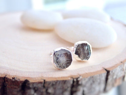 Raw Herkimer Diamond Stud Earrings | 14K Gold Plated | Natural Crystal Jewelry