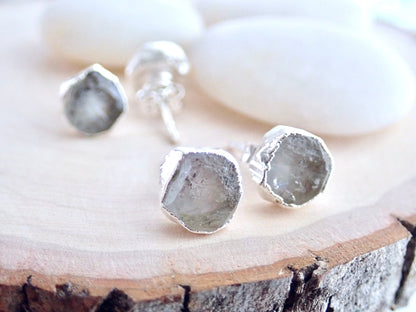 Raw Herkimer Diamond Stud Earrings | 14K Gold Plated | Natural Crystal Jewelry