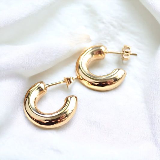Chunky Gold Tube Hoop Earrings – Waterproof, Tarnish Proof, Hypoallergenic