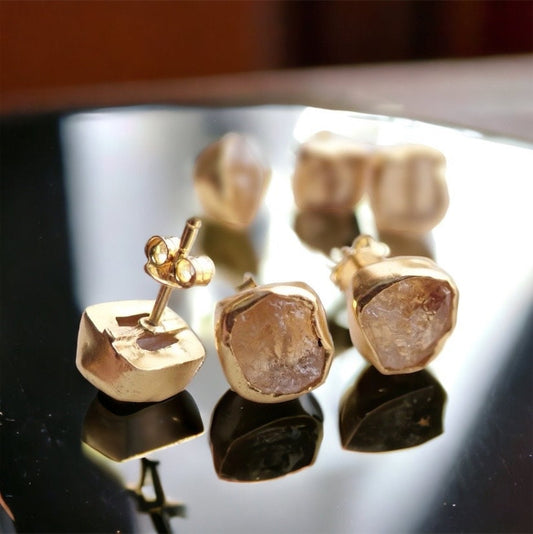 Raw Citrine Stud Earrings – 18k Gold Vermeil over Sterling Silver, Hypoallergenic