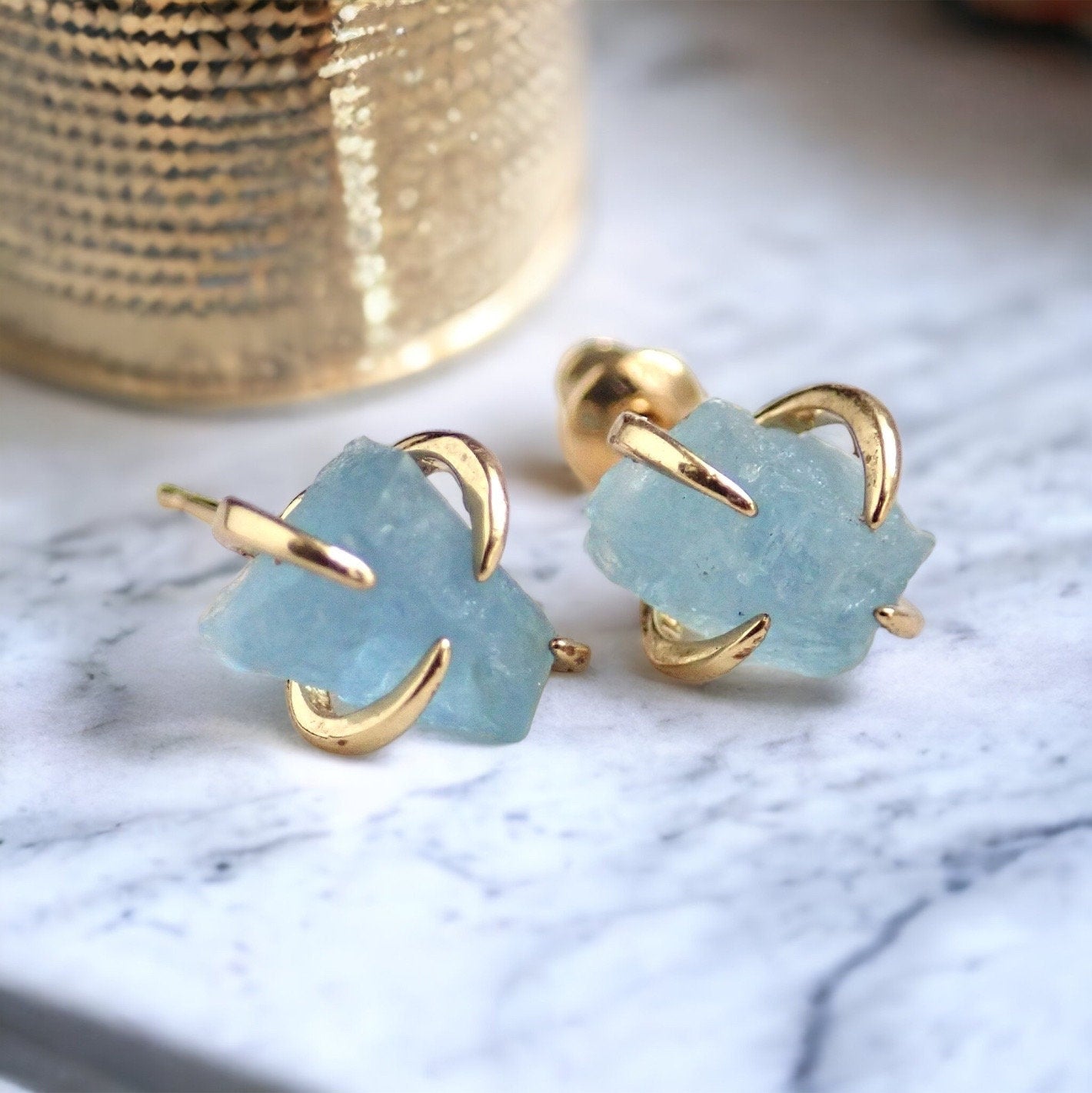 Natural Aquamarine Stud Earrings, Raw Aquamarine Post Earrings, March Birthstone Earrings, Aquamarine Jewelry, Medium Gemstone Stud Earrings