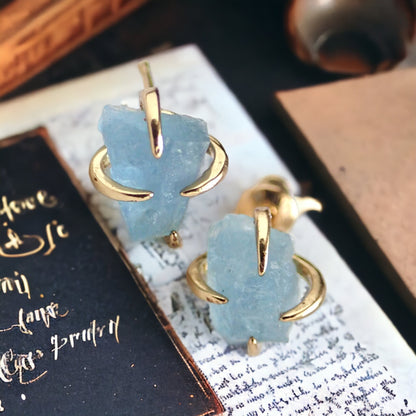 Natural Aquamarine Stud Earrings, Raw Aquamarine Post Earrings, March Birthstone Earrings, Aquamarine Jewelry, Medium Gemstone Stud Earrings