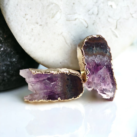 Amethyst Slice Earrings - Geode Slice Stud Earrings - February Birthstone