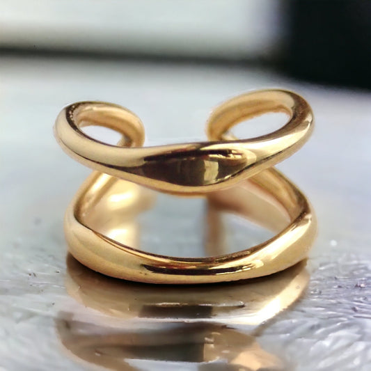 18k Gold Double Gold Band Ring - Minimalist WATERPROOF Jewelry, No Tarnish Statement Stacking Ring, PVD Stainless Steel