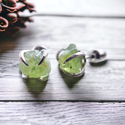 Peridot Stud Earrings Silver, Natural Gemstone Earrings, Green Crystal Birthstone Earrings
