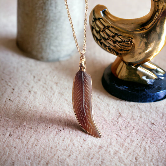 Hand Carved Feather Pendant – Gold Filled Chain, Tribal Boho Vibes