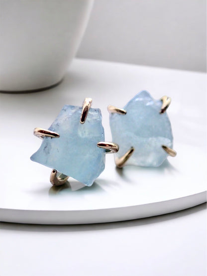 Natural Aquamarine Stud Earrings, Raw Aquamarine Post Earrings, March Birthstone Earrings, Aquamarine Jewelry, Medium Gemstone Stud Earrings