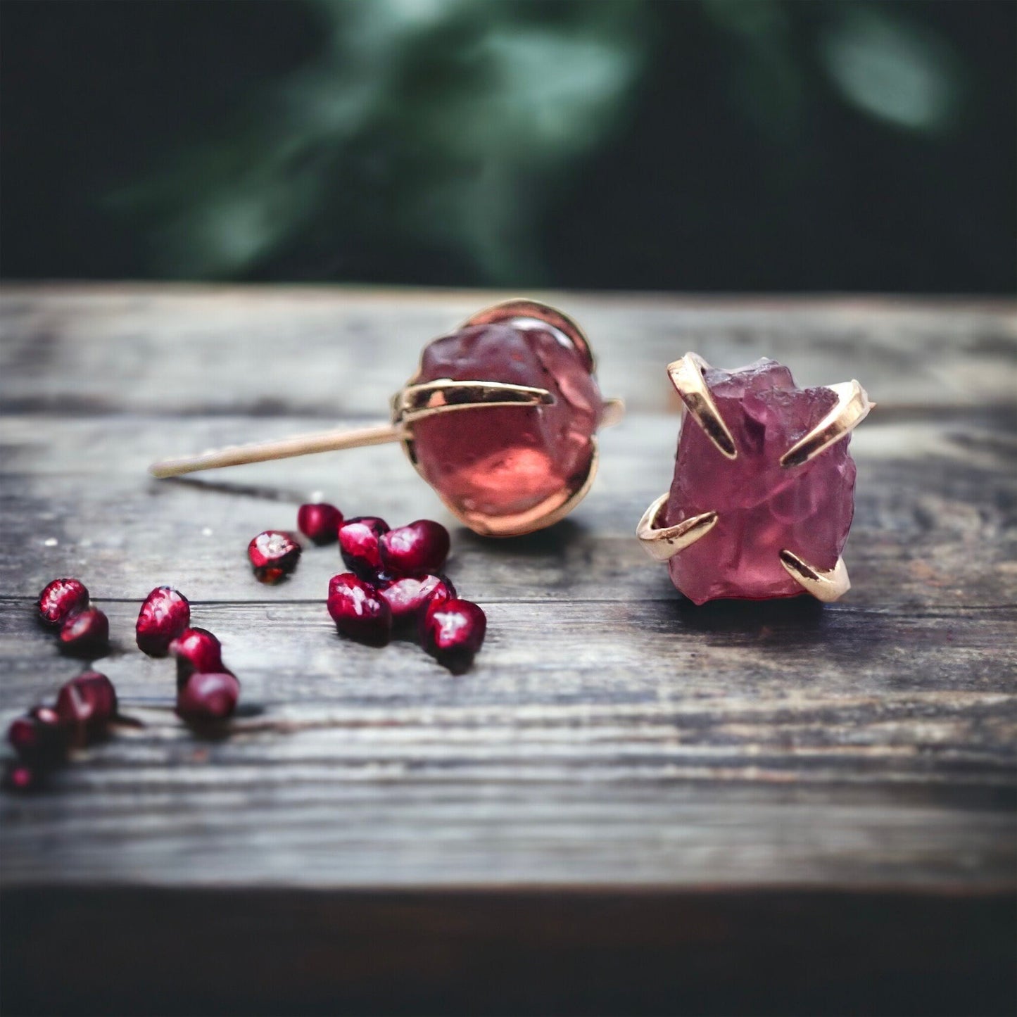 Raw Garnet Stud Earrings Gold Filled,  Garnet Jewelry, Natural Garnet Posts, January Birthstone Gift, Raw Crystal Earrings, Gemstone Prong