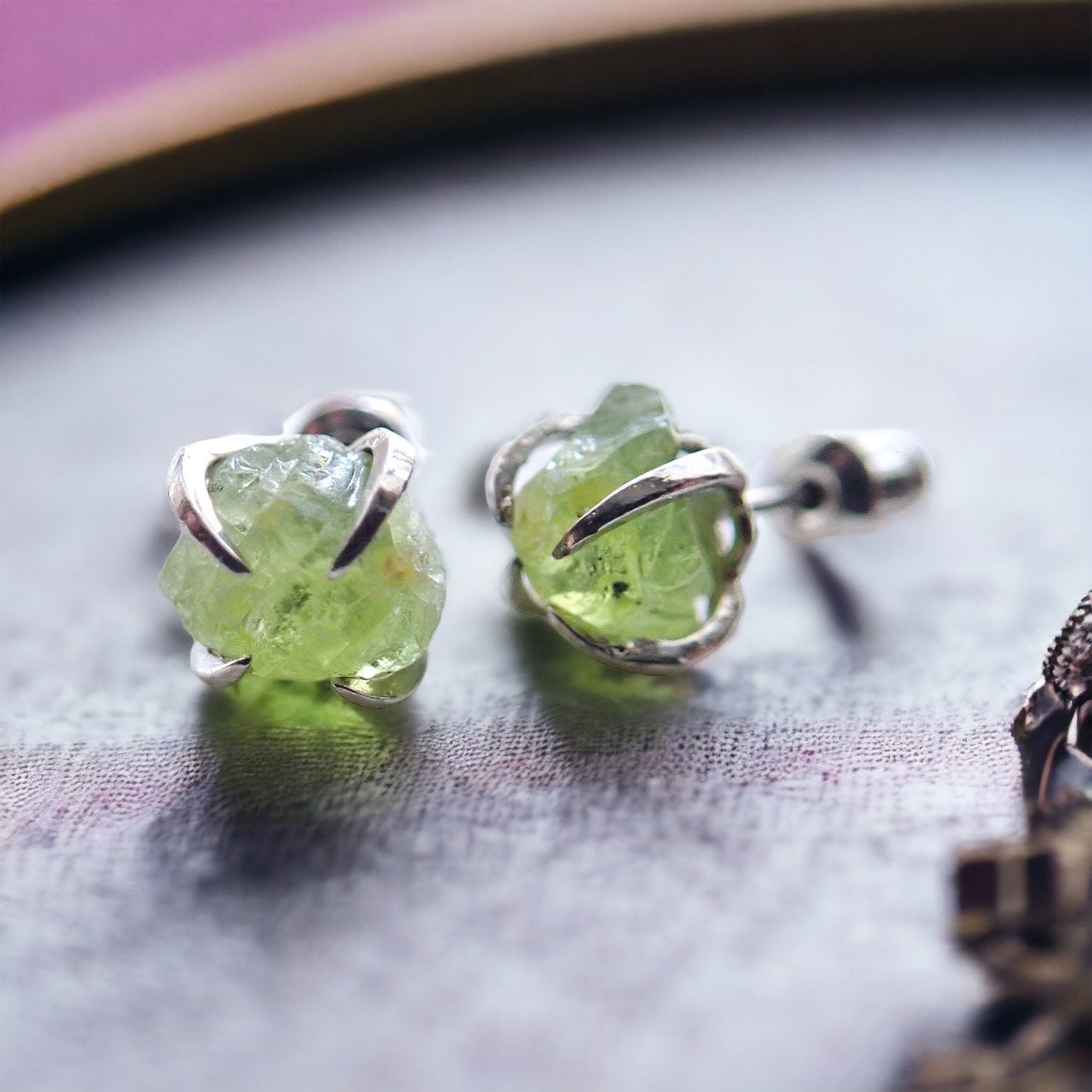 Peridot Stud Earrings Silver, Natural Gemstone Earrings, Green Crystal Birthstone Earrings