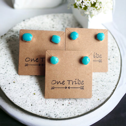Natural Turquoise Stud Earrings inSilver – Raw Gemstone Post Earrings – December Birthstone – Boho Minimalist Gift for Her,Turquoise Jewelry