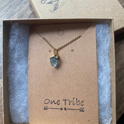 Dainty Aquamarine Pendant Necklace, Raw Crystal Charm Necklace,Natural Aquamarine Jewelry, March Birthstone Gift for Her