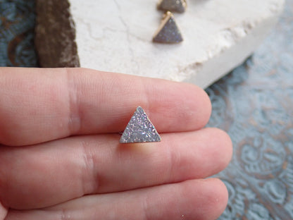 Druzy Stud Earrings, Lavender Druzy Post Earrings,Small Triangle Earrings