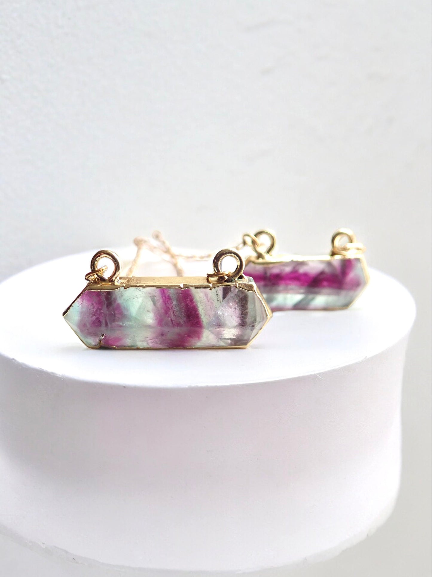 Rainbow Fluorite Necklace, Gemstone Bar Necklace, Fluorite Jewelry,  Gold Fill Paperclip Chain Crystal Necklace,  Raw Fluorite Pendant