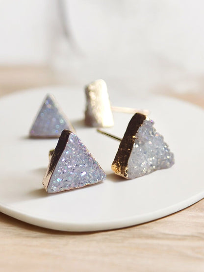 Druzy Stud Earrings, Lavender Druzy Post Earrings,Small Triangle Earrings
